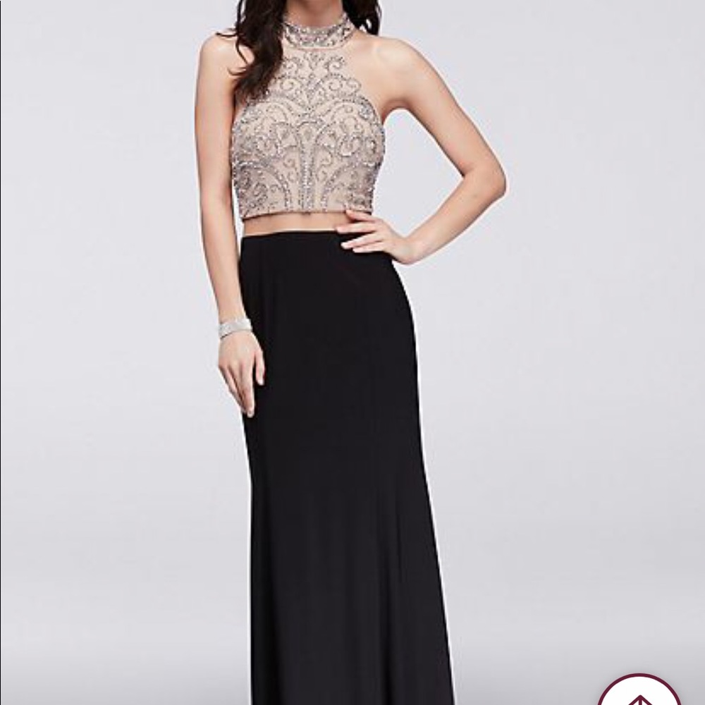Faux two piece halter top dress